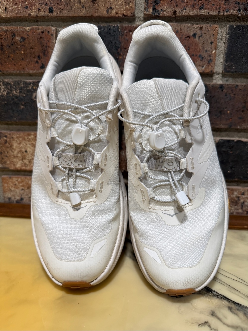 Hoka Women's Athletic Sneakers in White with Gum Accents